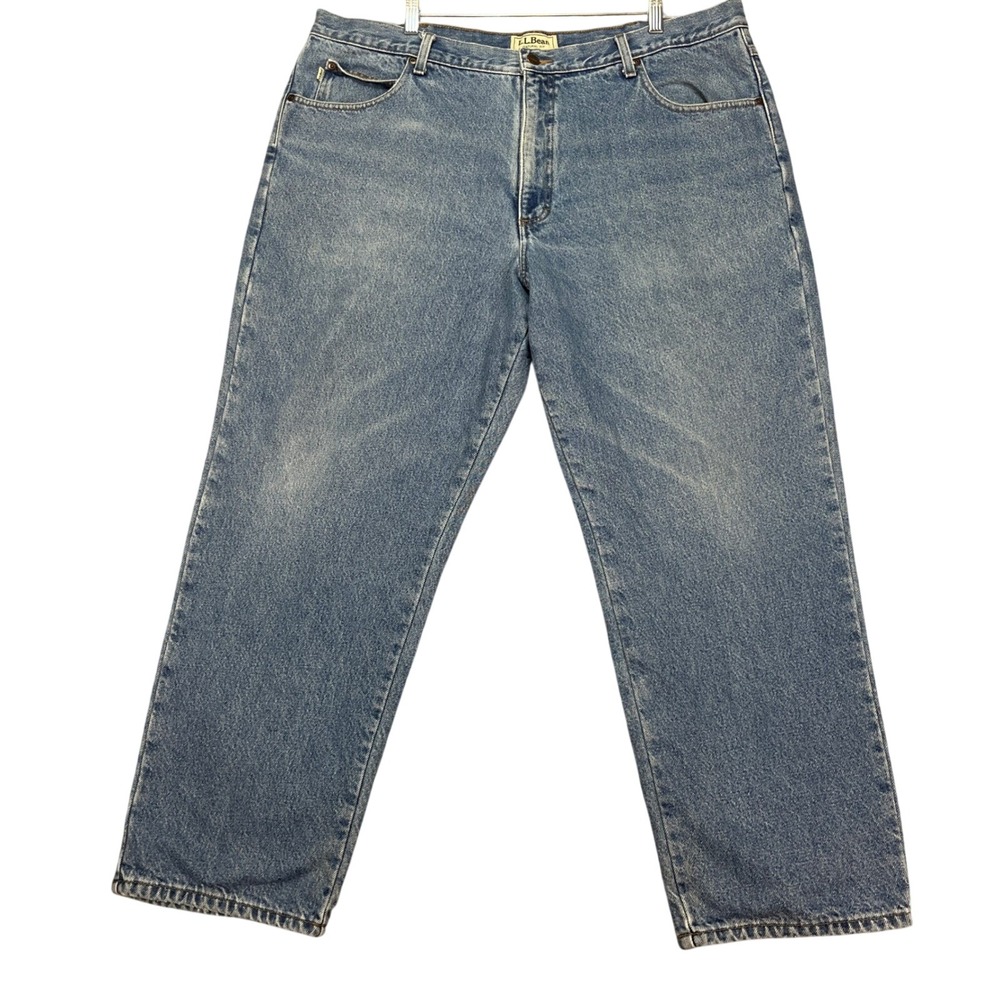 LL Bean Natural Fit Flannel‎ Lined Denim Jeans Mens 42x29 Blue Cotton
